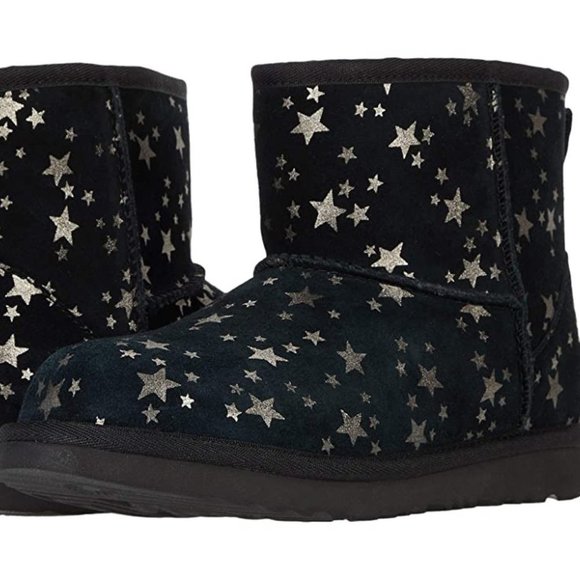 NIB UGG MINI II STARS METALLIC SUEDE ANKLE BOOTS BLACK SILVER - Picture 9 of 9